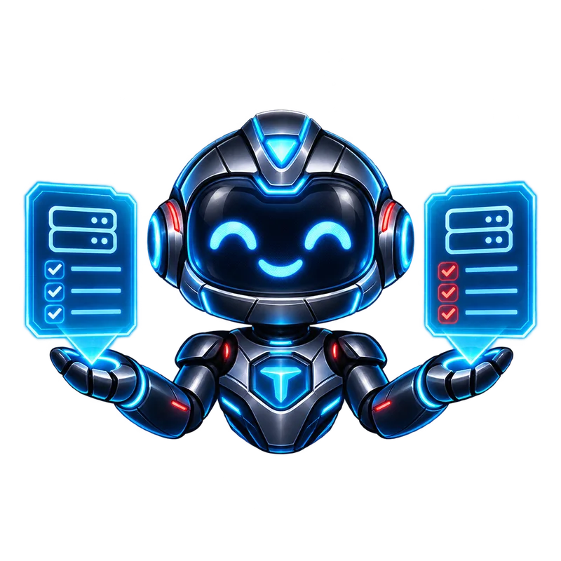 Byte the TopServer mascot with relevant hosting comparisons