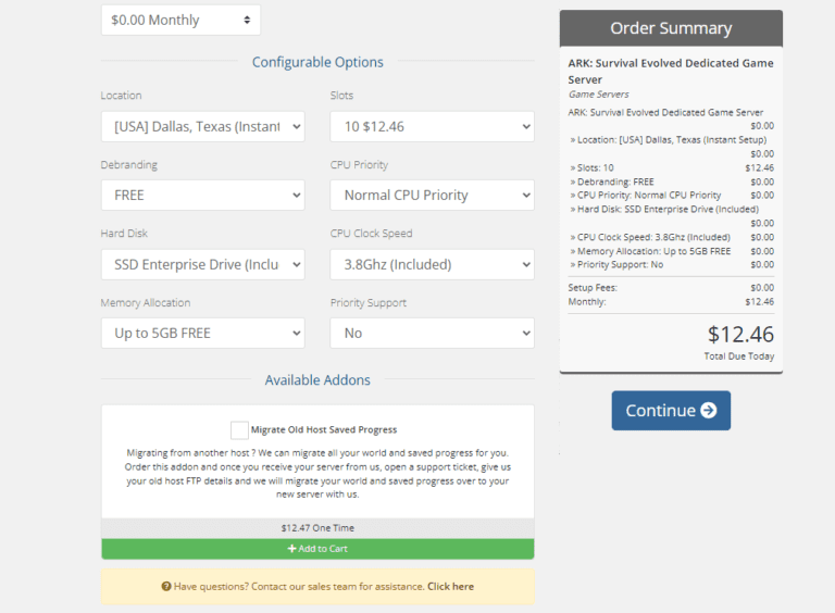 AGS Hosting Ark Server Price Plan