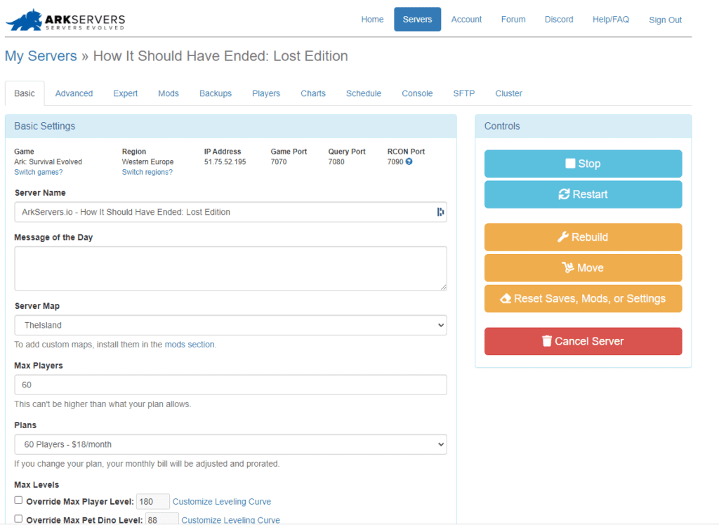 ArkServerio-Control-Panel-Basic-Settings